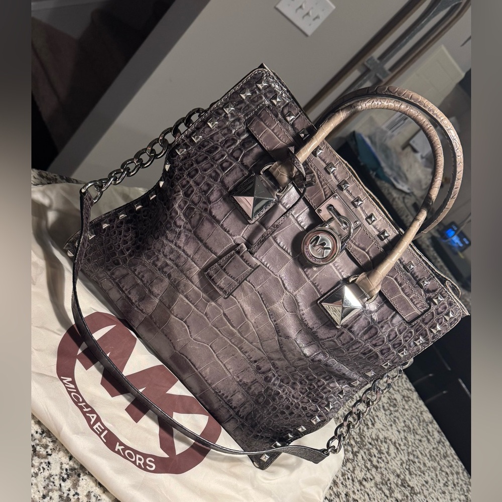 Michael Kors Black Crocodile Embossed Satchel